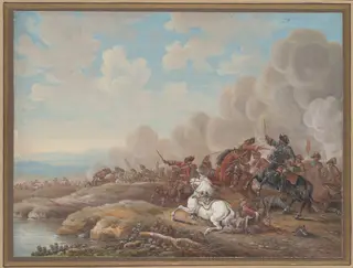 Cavalry Battle by a River, by Louis-Nicolas van Blarenberghe, gouache, 1772