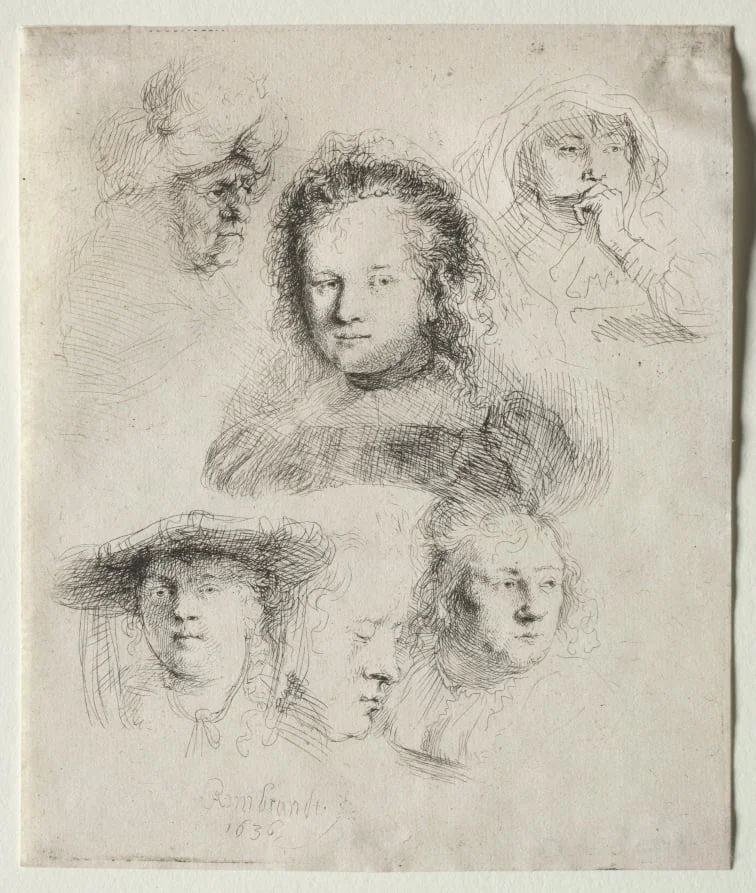 Studies of the Head of Saskia and Others, detail