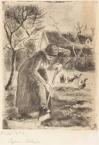 Paysanne bêchant (Peasant Laboring), by Camille Pissarro, graphite, 1890