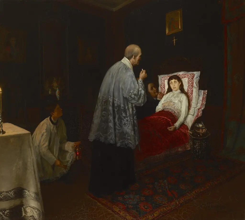 Communion of a Sick Woman, by Wincenty Trojanowski, oil, 1894