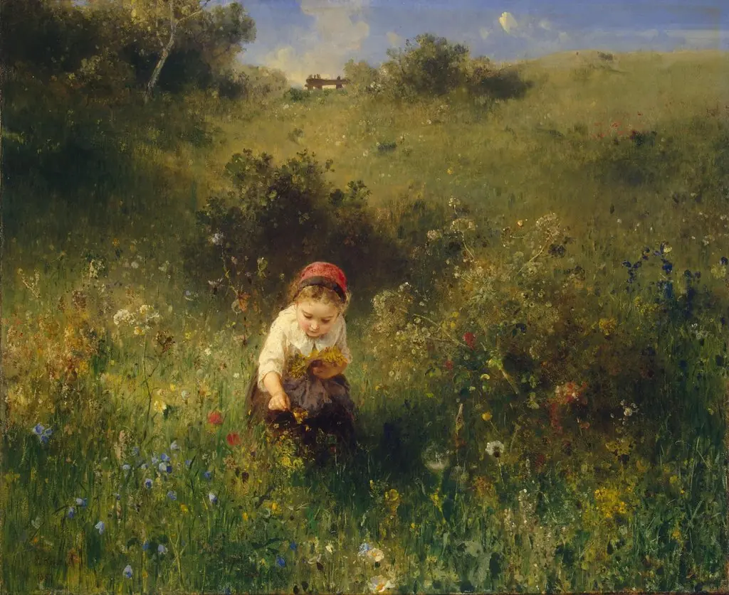 Girl in a Field, by Ludwig Knaus, oil, 1857