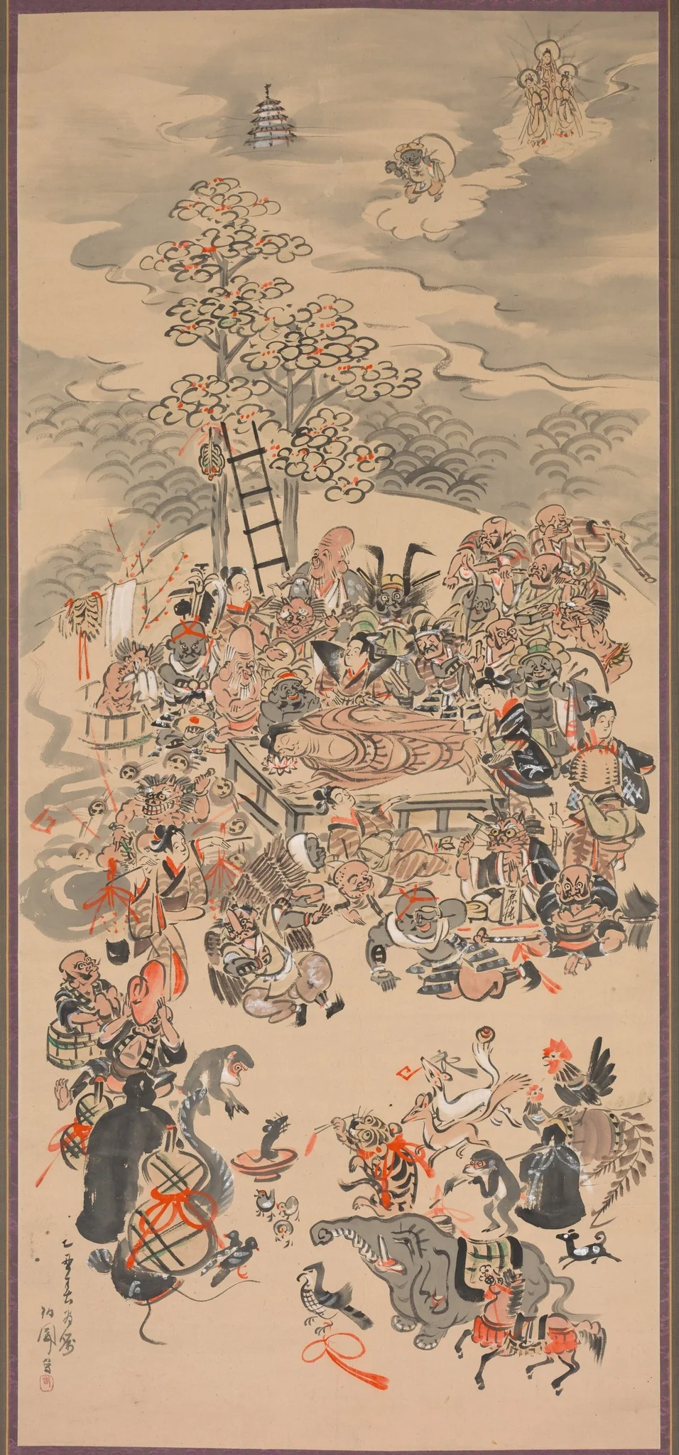 Ōtsu-e Nirvana of the Buddha (Ōtsu-e Butsu Nehanzu), detail