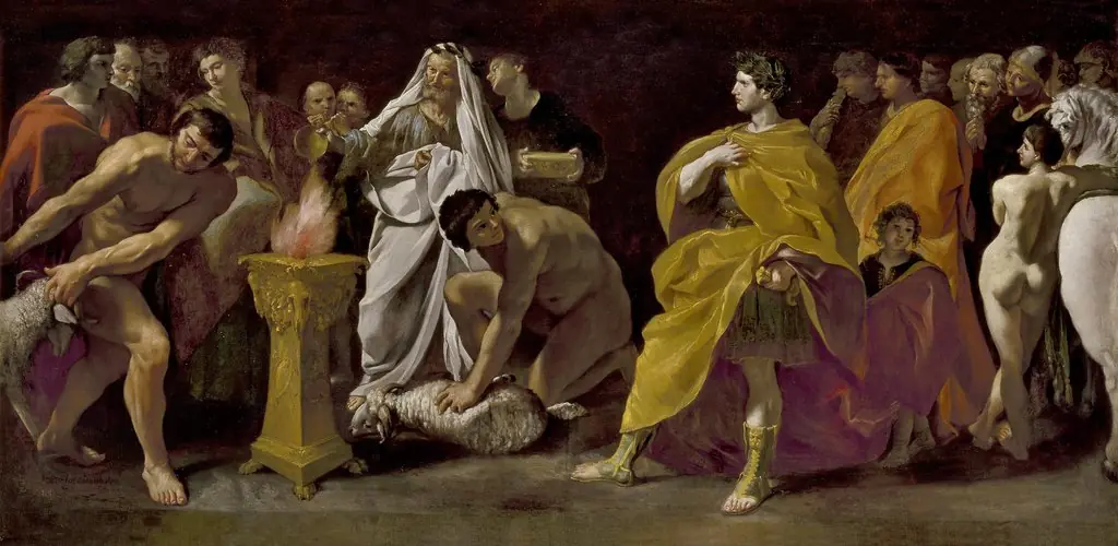 A Priest sacrificing for a Roman Emperor, by Giovanni Lanfranco, oil, 1635
