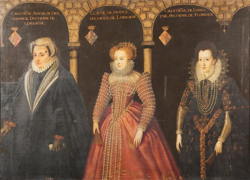 Portrait of Christina of Denmark, Claude of Valois and Christina of Lorraine, by Jean de Wayembourg, oil, 1600