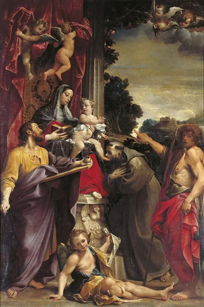 Madonna Enthroned with Saint Matthew, by Annibale Carracci, oil, 1594