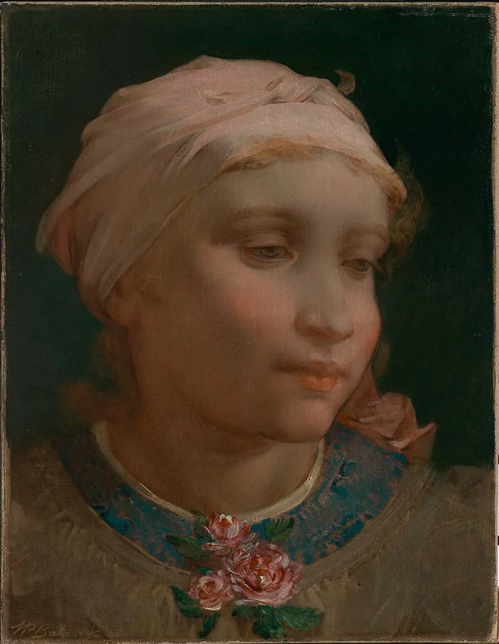 Girl with a Pink Bonnet, by William P. Babcock, oil, 1865