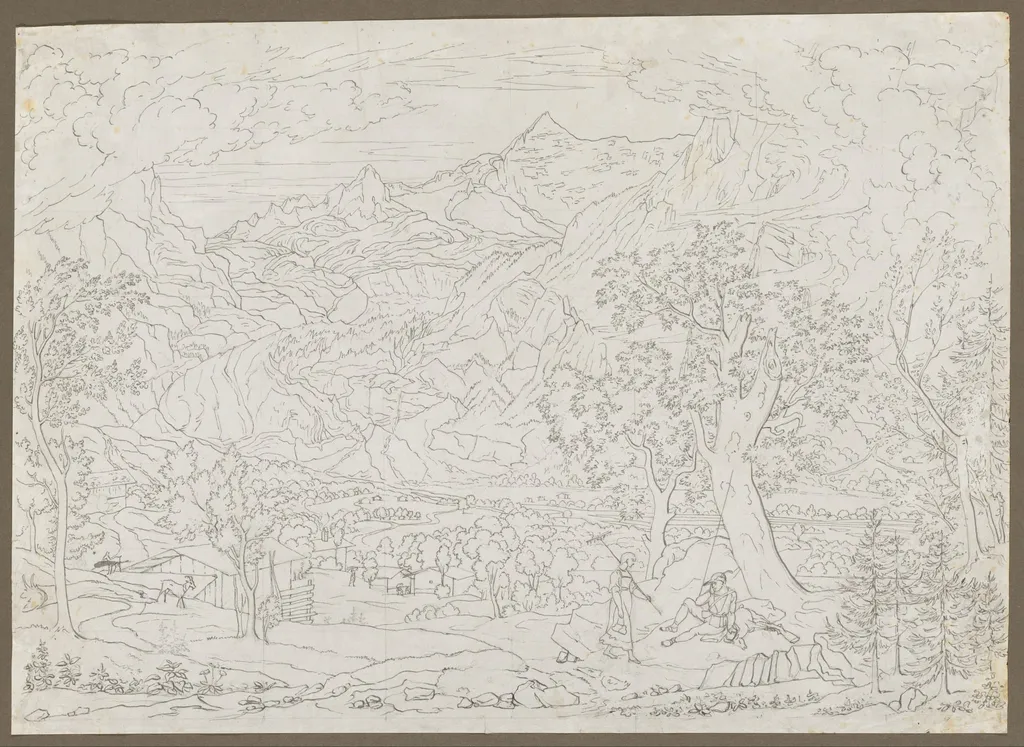 The Grindelwald Glacier with Hunter and Peasant Girl in Foreground, by Joseph Anton Koch, 1823
