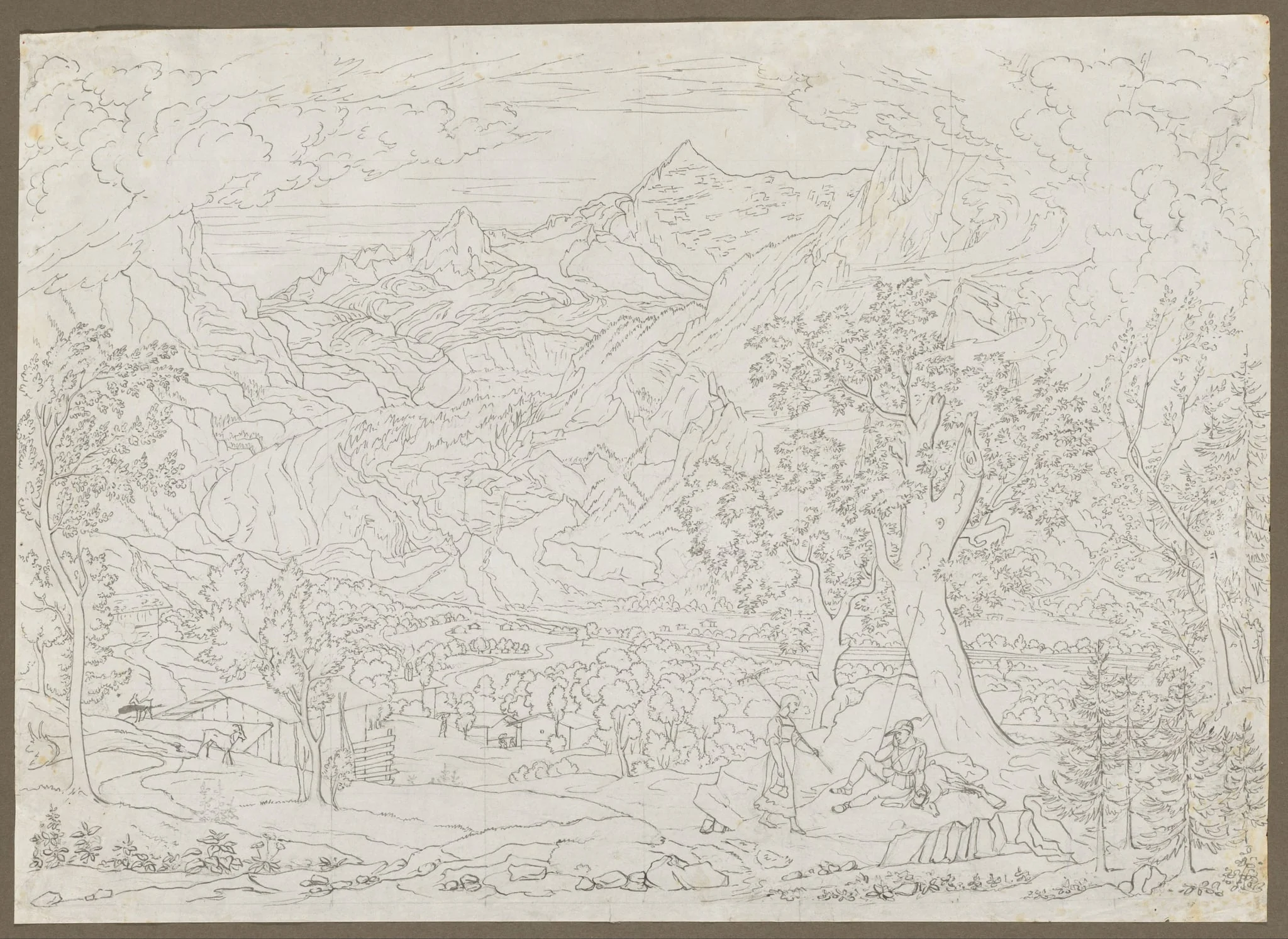 The Grindelwald Glacier with Hunter and Peasant Girl in Foreground, detail