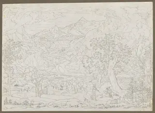 The Grindelwald Glacier with Hunter and Peasant Girl in Foreground, by Joseph Anton Koch, 1823