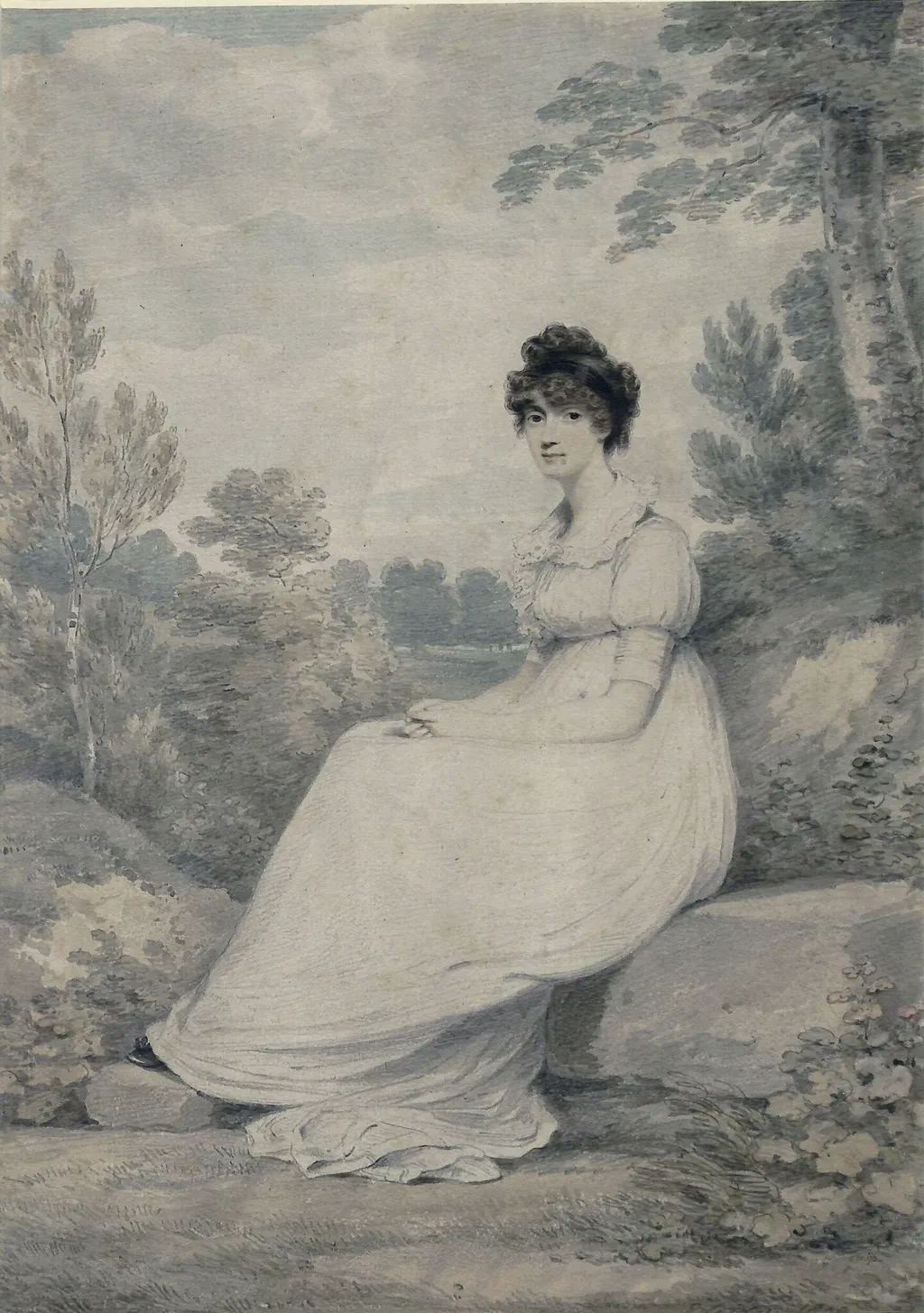 Portrait of a young lady, seated, by Henry RA Edridge, watercolor, 1803