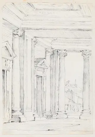 Portico of the Palazzo Nuovo, on the Campidoglio, by Joseph-Marie Vien, graphite, 1747