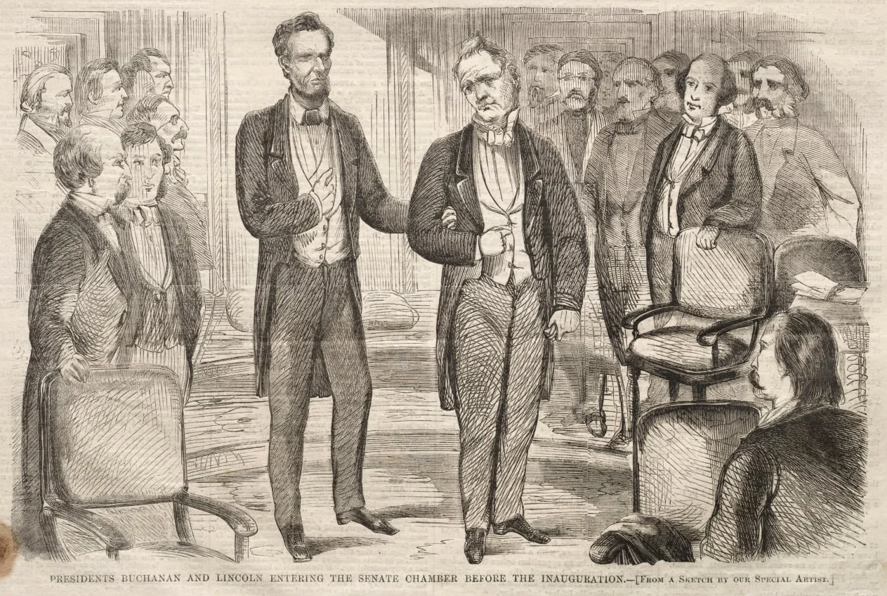 Presidents Buchanan and Lincoln Entering the Senate Chamber before the Inauguration, detail