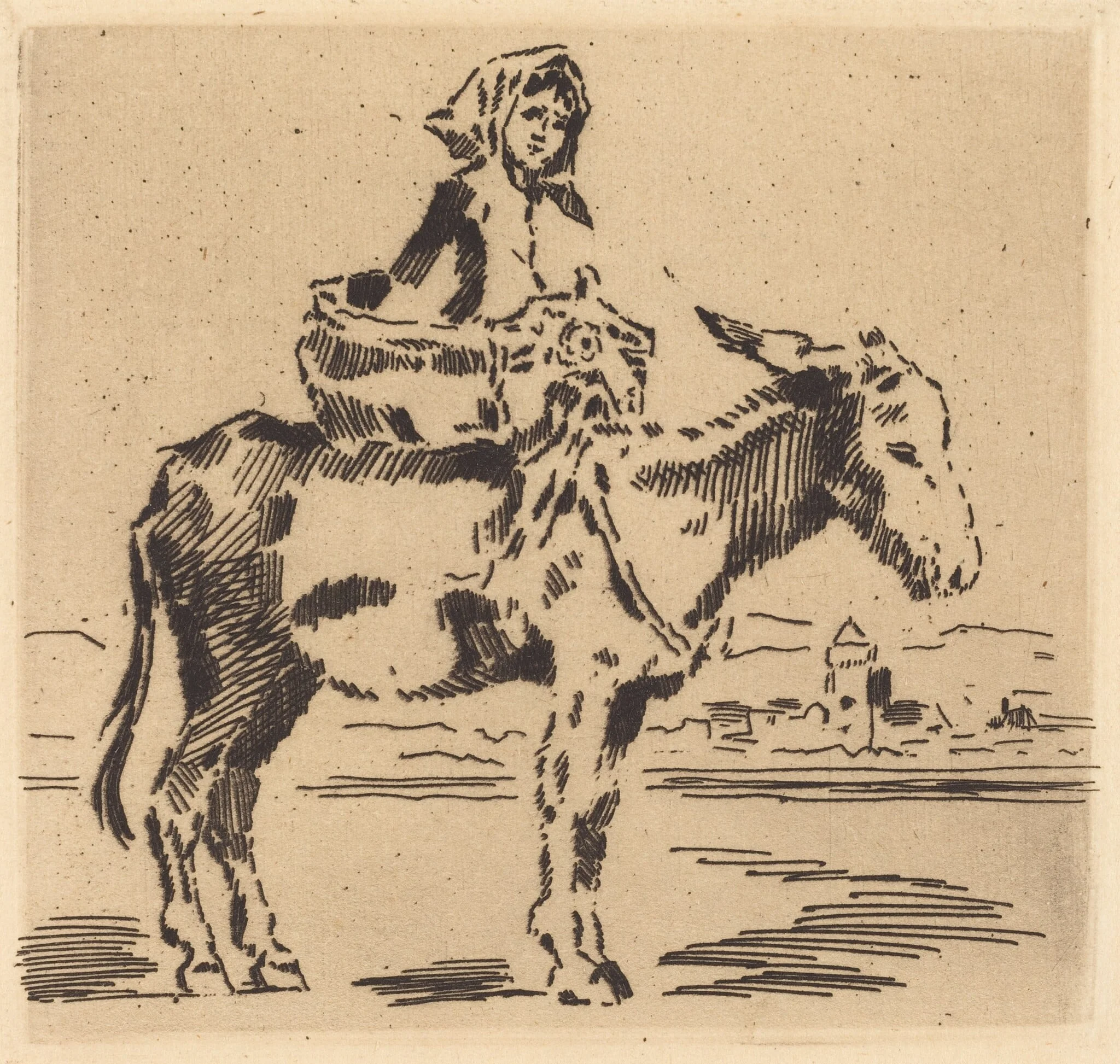 Cacoletière à la Tour (Woman Riding an Ass near a Tower), detail
