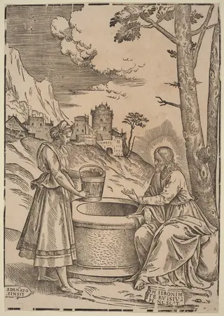 Christ and the Woman of Samaria, by Francesco Denanto, ink, 1522