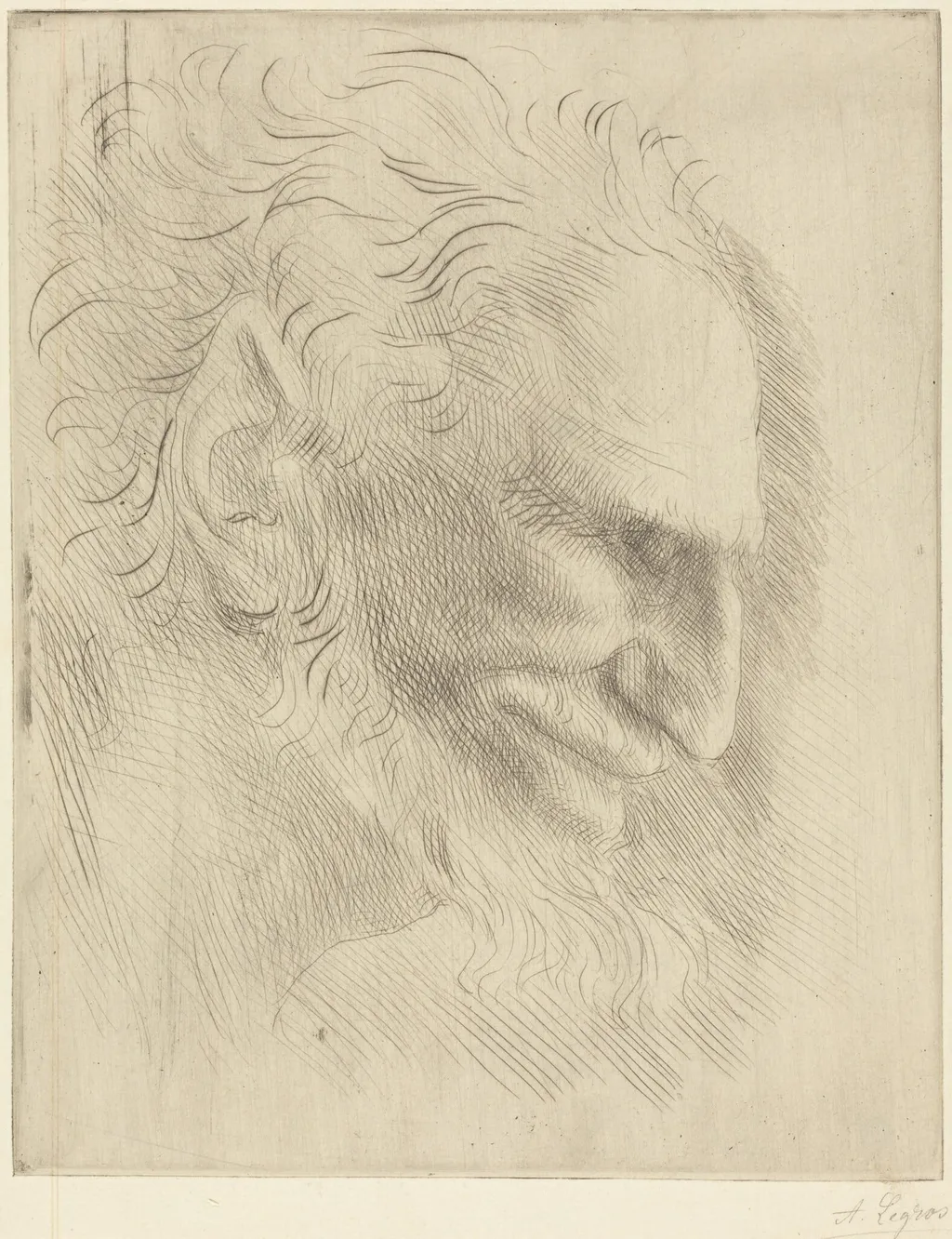 Study for the Head of a Man (Etude de tete d'homme), by Alphonse Legros, ink, 1874