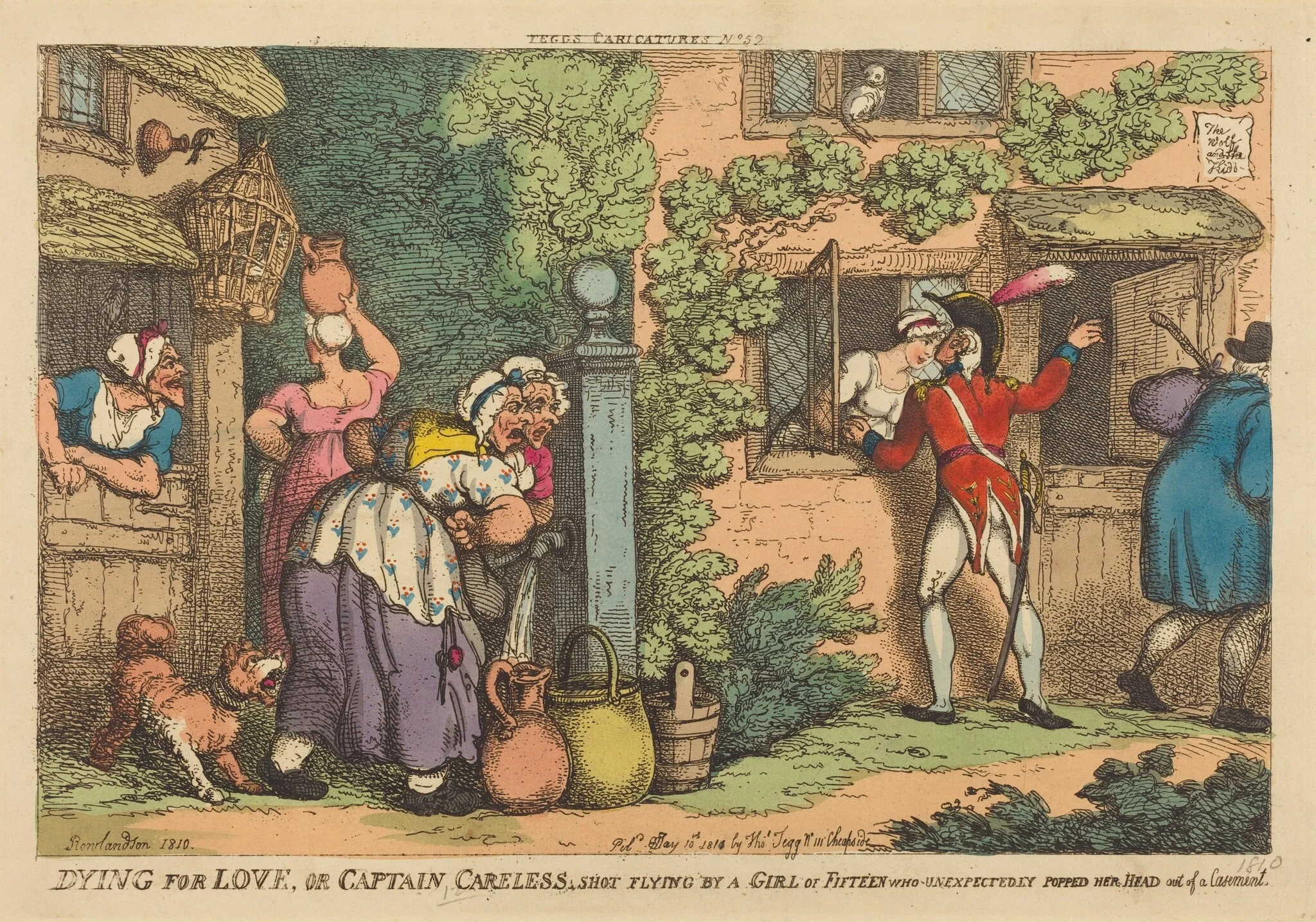 Dying for Love, or Captain Careless shot flying by a Girl of Fifteen, who Unexpectedly Popped her Head out of a Casement, detail