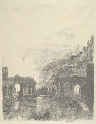 Aetna Over Taormina, by Joseph Pennell, ink, 1913