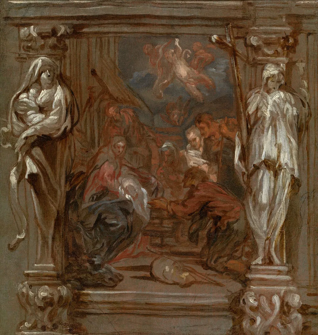 Adoration of the shepherds, by Lucas Franchoys the Younger, oil, 1649