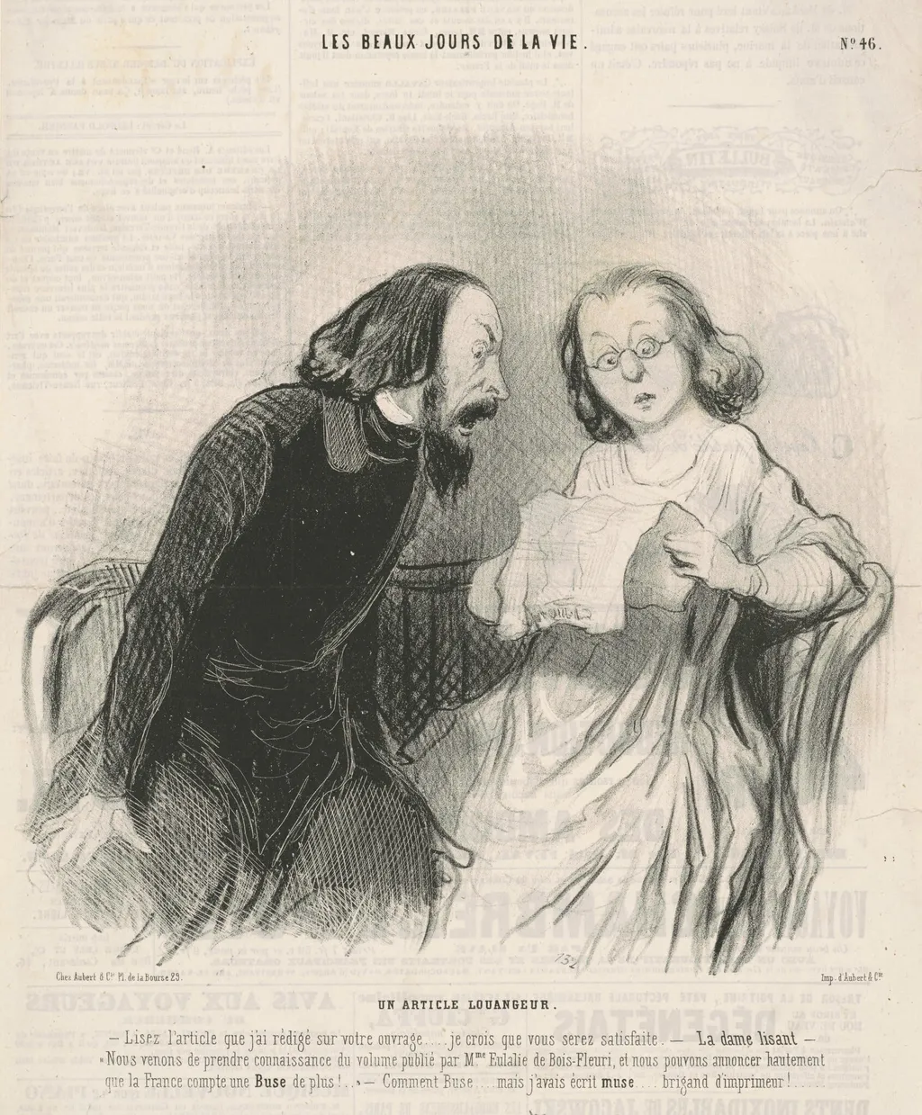 Un article louangeur, by Honoré Daumier, ink, 1845