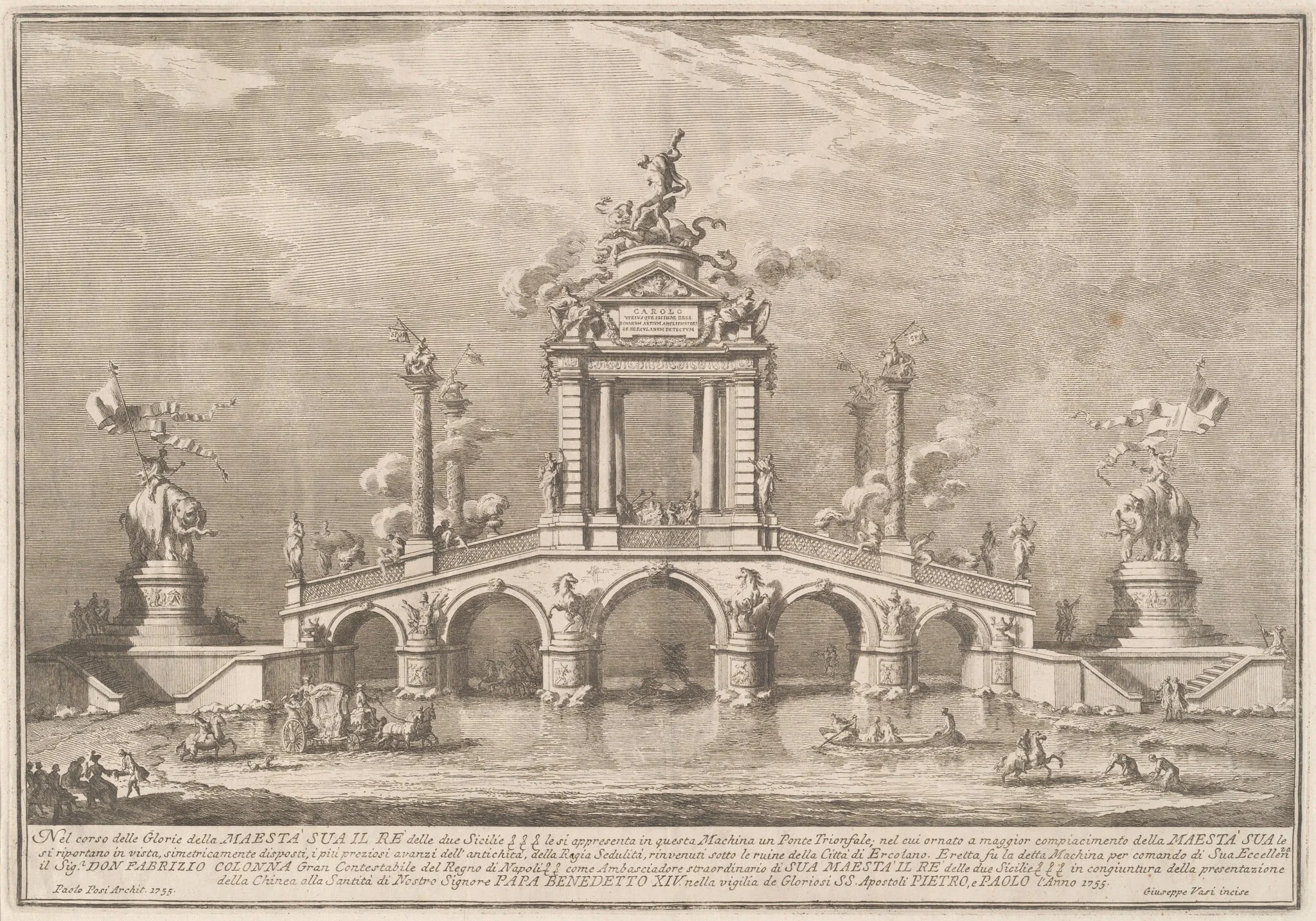 The Prima Macchina for the Chinea of 1755: A Triumphal Bridge with Antiquities from Herculaneum, detail