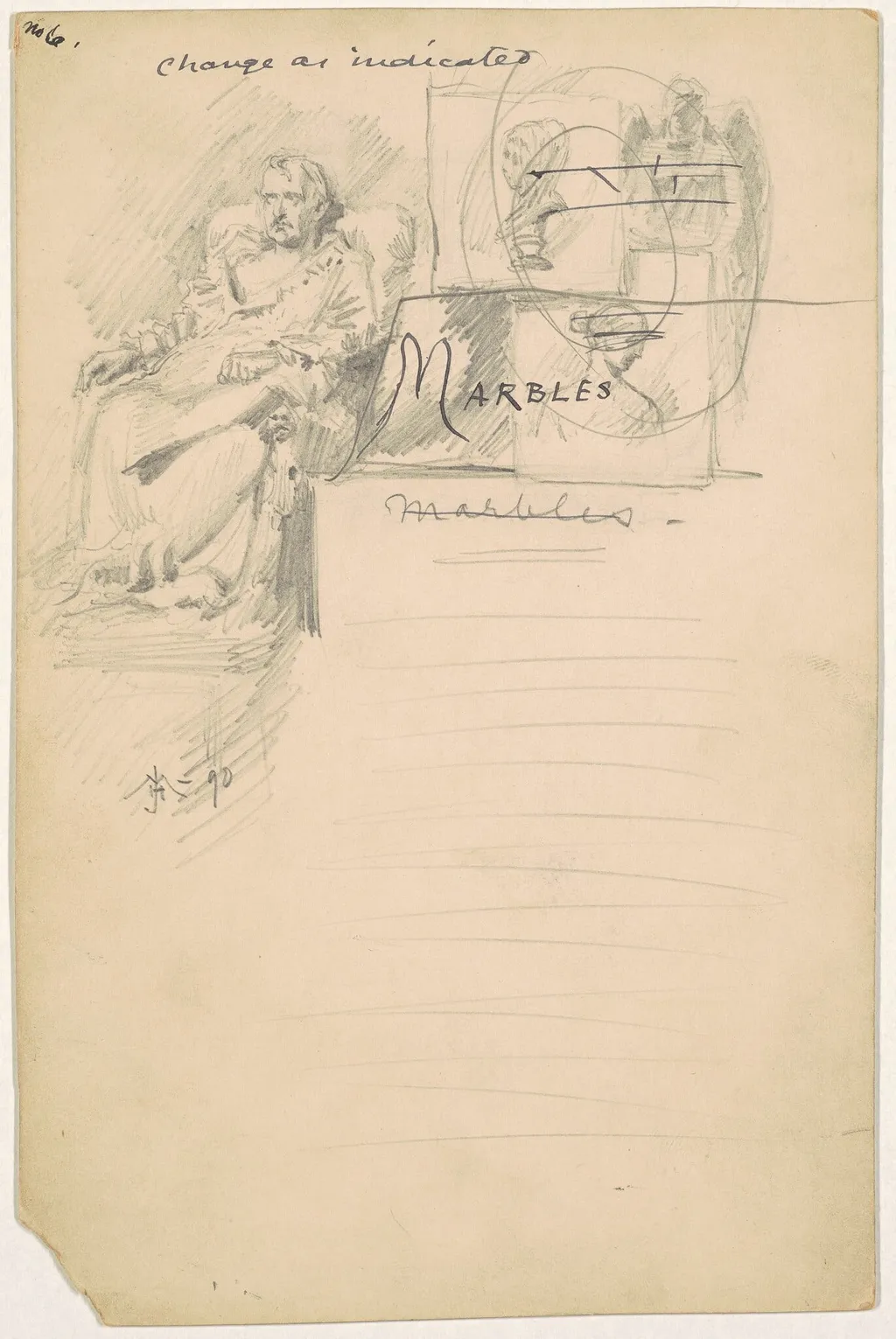 Study for "Marbles", by James Henry Moser, ink, 1890