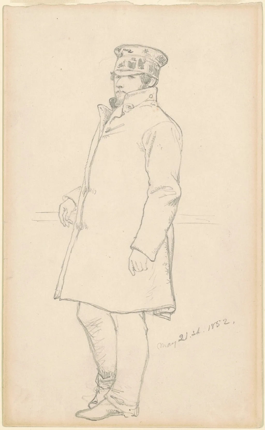Man in Cap and Coat, by Emanuel Gottlieb Leutze, graphite, 1852