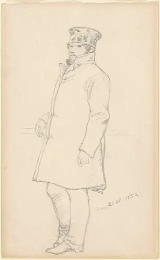 Man in Cap and Coat, by Emanuel Gottlieb Leutze, graphite, 1852