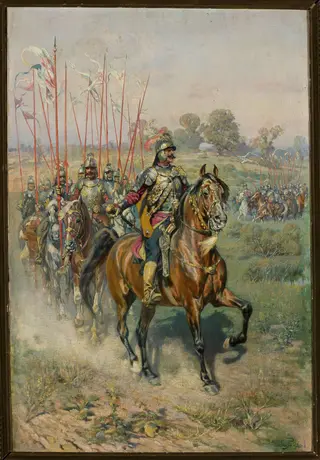 Procession of hussars, by Wacław Pawliszak, oil, 1895