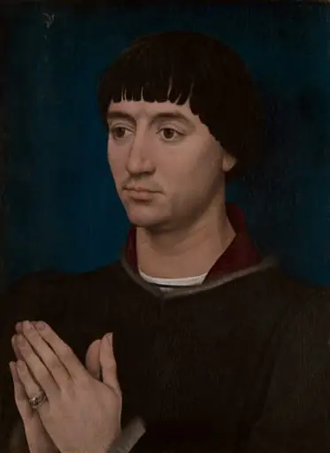 Portrait of Jean Gros (recto); Coat of Arms of Jean Gros (verso), by Rogier van der Weyden, oil, 1462