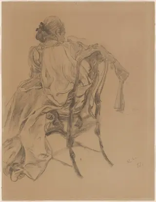 An Elegant Lady of the Eighteenth Century Holding a Fan, by Carl Larsson, charcoal, 1897