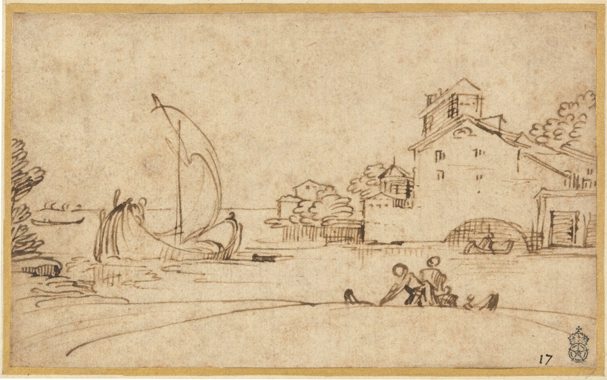 Landscape with Figures by an Estuary with Sailing Boats, detail