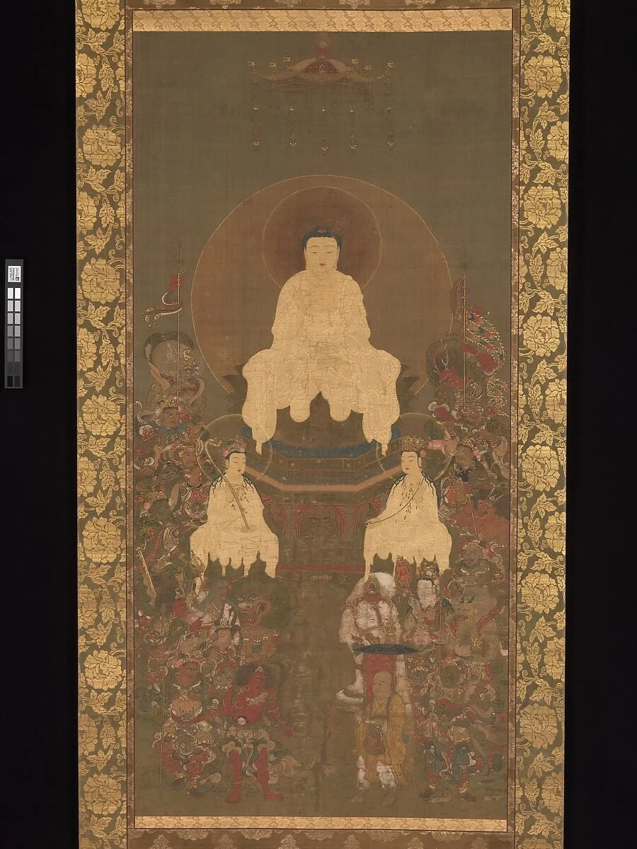 釈迦三尊十六善神像|Shaka (Shakyamuni), the Historical Buddha, with Two Attendant Bodhisattvas and Sixteen Benevolent Deities, detail
