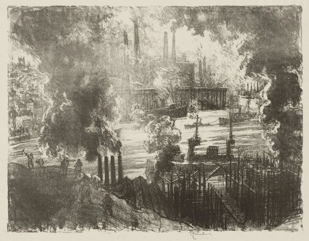 English War Work:  Munitions River, by Joseph Pennell, 1916