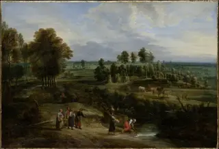 Landscape with Pastures and Clusters of Trees, by Lucas van Uden, oil, 1655