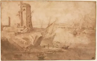 Landscape with Tower at Seashore, by Filippo Napoletano, 1607
