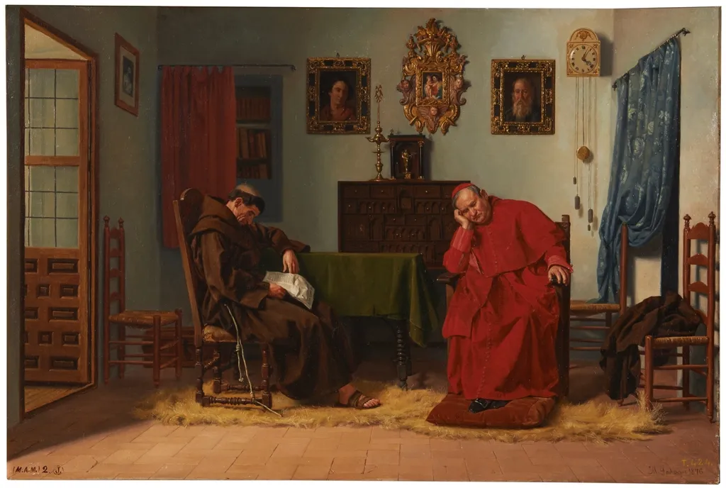 Una lectura interesante, by Miguel Jadraque y Sánchez, oil, 1888