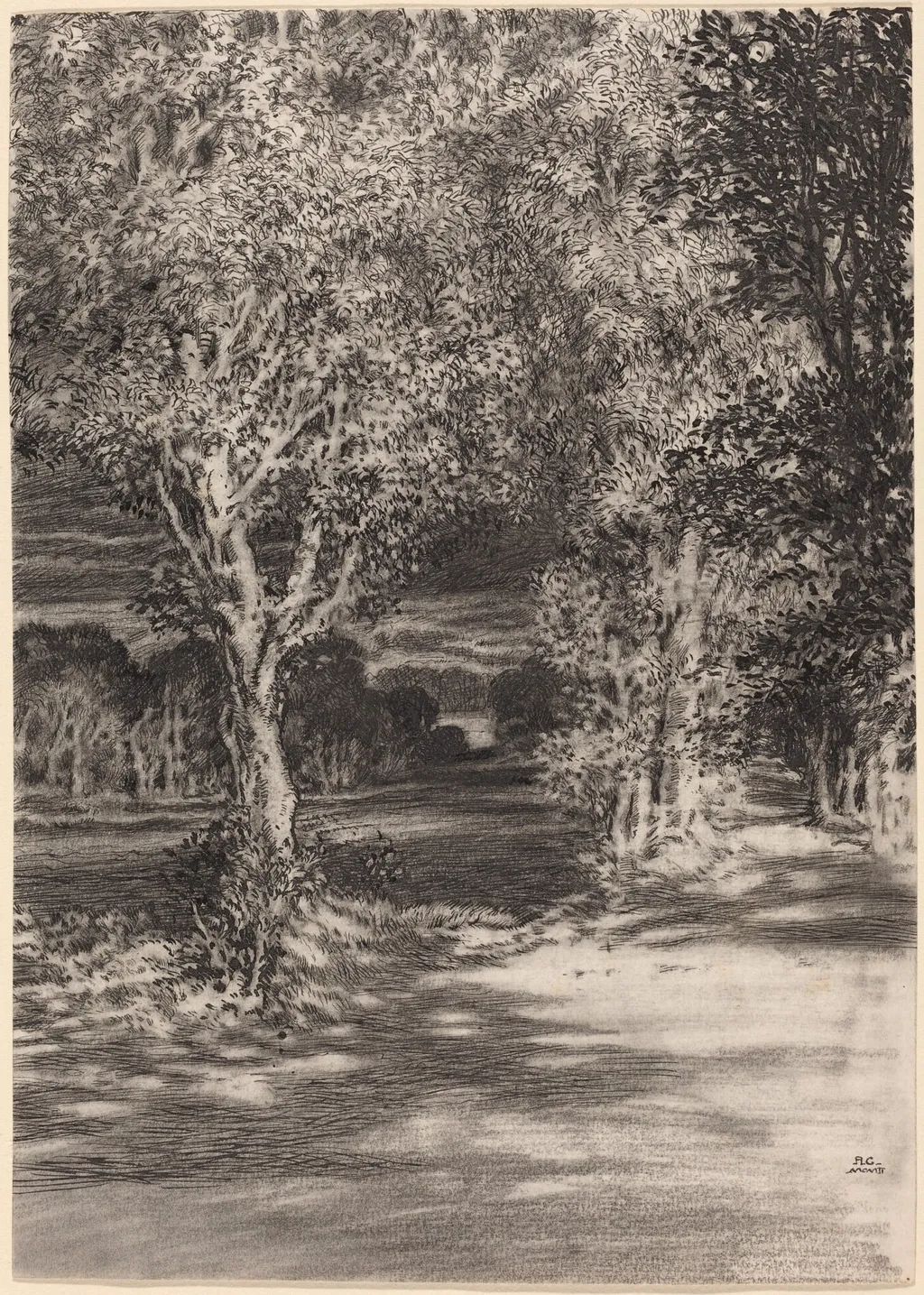 Sunset and Moonrise at Cilian-Aeron, by F. L. Griggs, ink, 1902