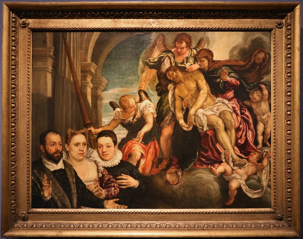 Pietá mit Stifterfamilie, by Francesco Montemezzano, paint, 1588