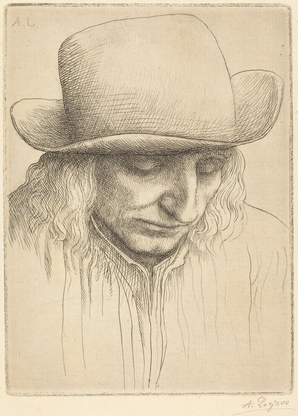 Peasant in a Round Hat (Paysan avec chapeau rond), by Alphonse Legros, ink, 1874