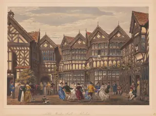 Little Mereton Hall, Cheshire, by Joseph Nash, ink, 1849