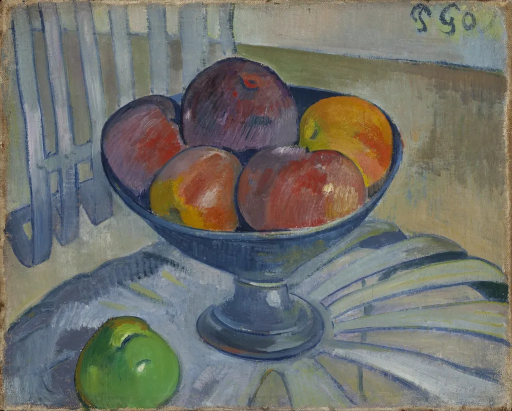 Fruit Dish on a Garden Chair, by Paul Gauguin, oil, 1896
