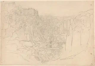 Fortified Castle Above a Narrow Valley, by Friedrich Salathé, graphite, 1826