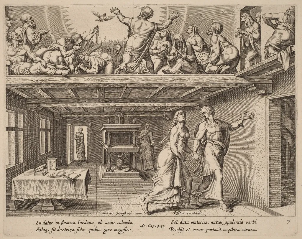And They were All Filled with the Holy Ghost, by Philip Galle, ink, 1574