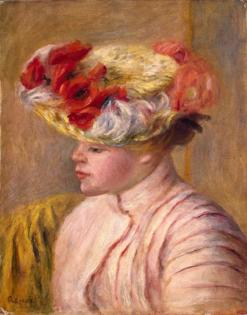 Young Woman in a Flowered Hat, by Auguste Renoir, oil, 1896