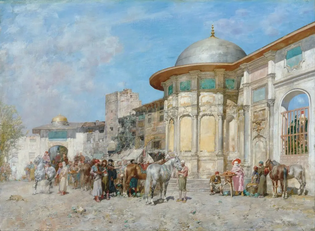 Horse market, Syria, by Alberto Pasini, oil, 1850