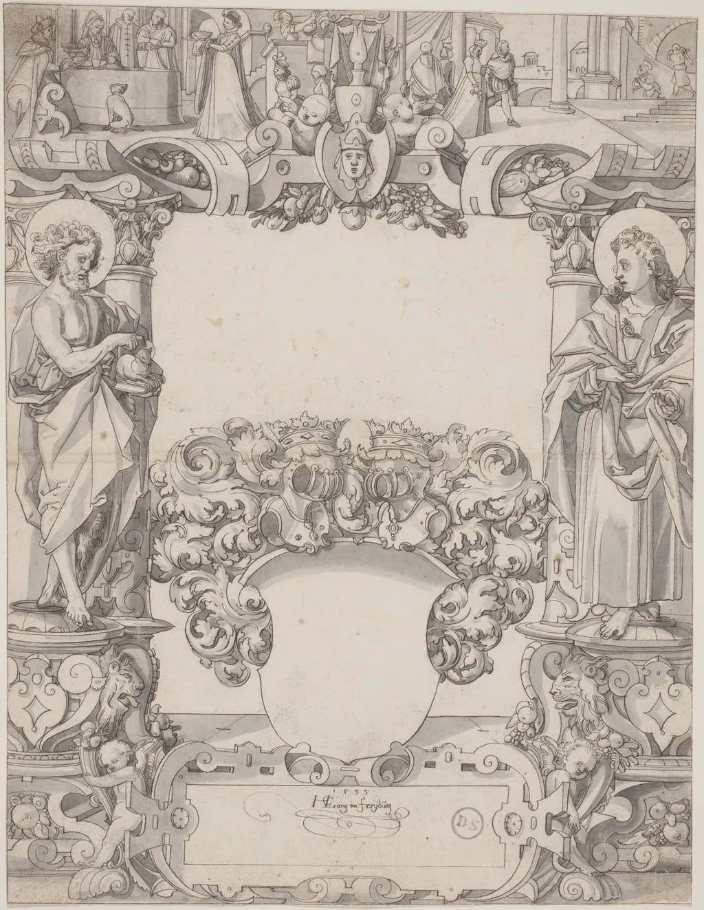 Glass Design with Saint John the Baptist and Saint John the Evangelist, by Hans Kaspar Lang the Elder, ink, 1595