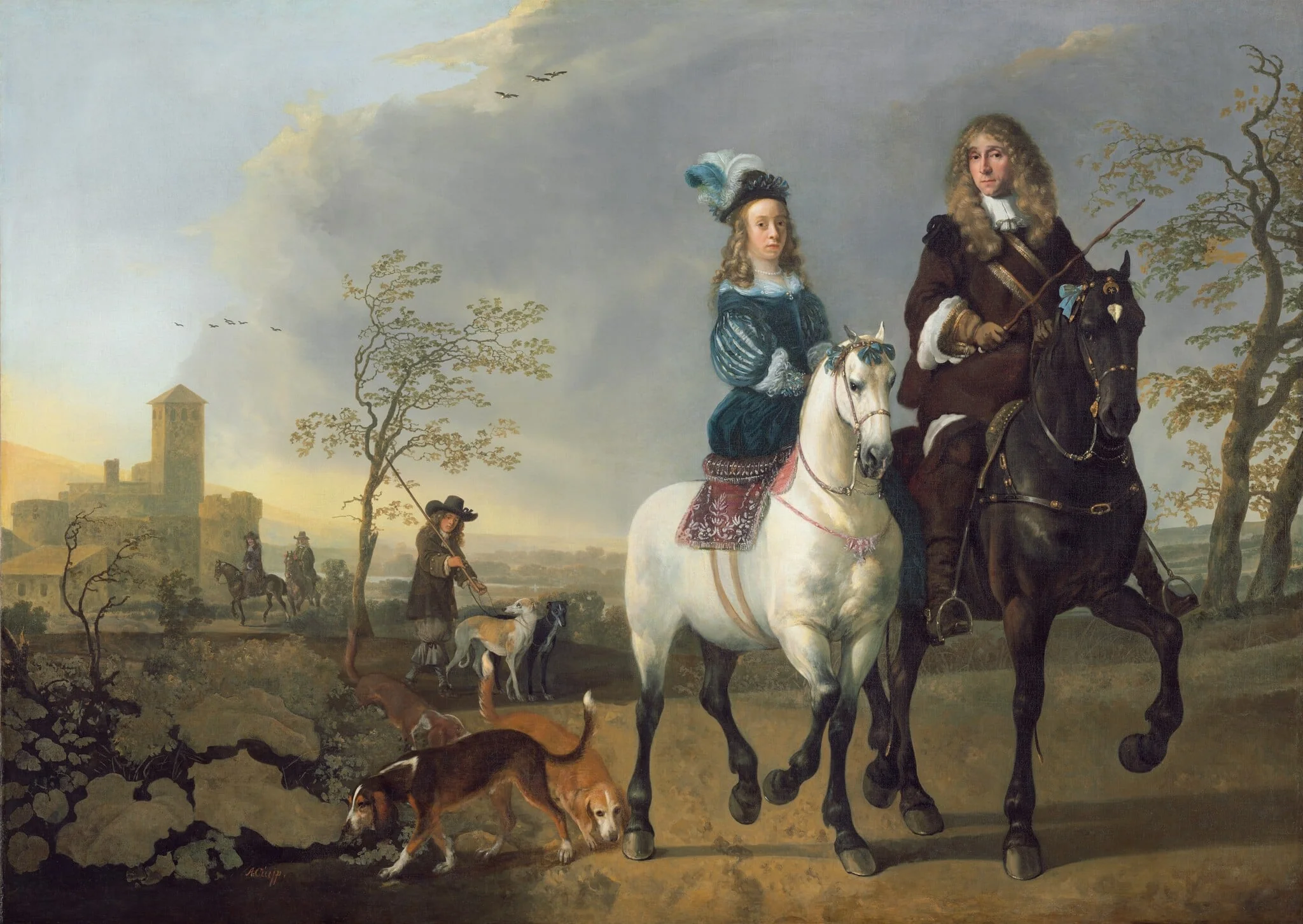 Lady and Gentleman on Horseback, detail