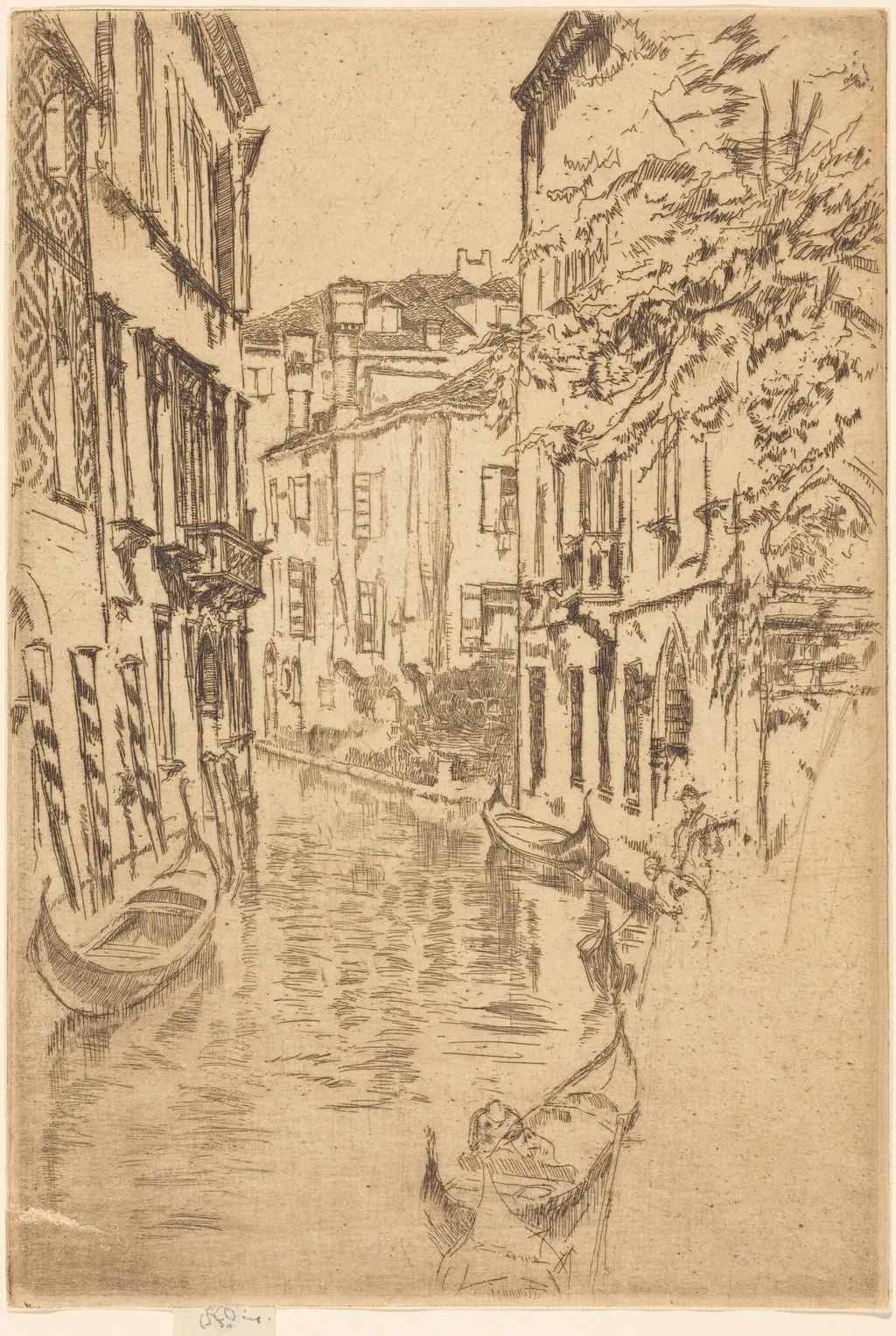 Quiet Canal, by James McNeill Whistler, ink, 1880
