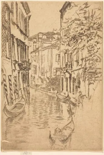 Quiet Canal, by James McNeill Whistler, ink, 1880