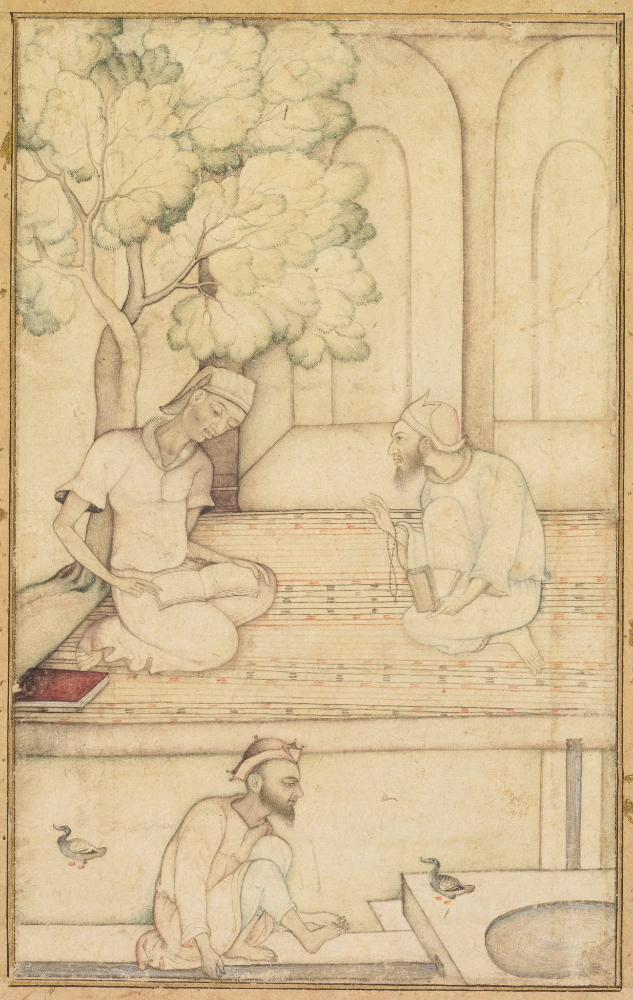 Kabir and Two Followers on a Terrace (recto); Calligraphy (verso), detail